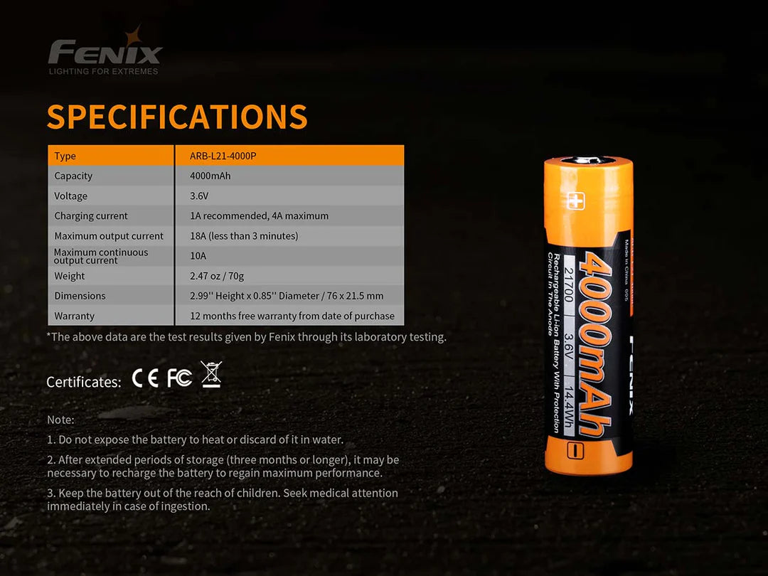 Fenix ARB-L21-4000P mAh 21700 Battery