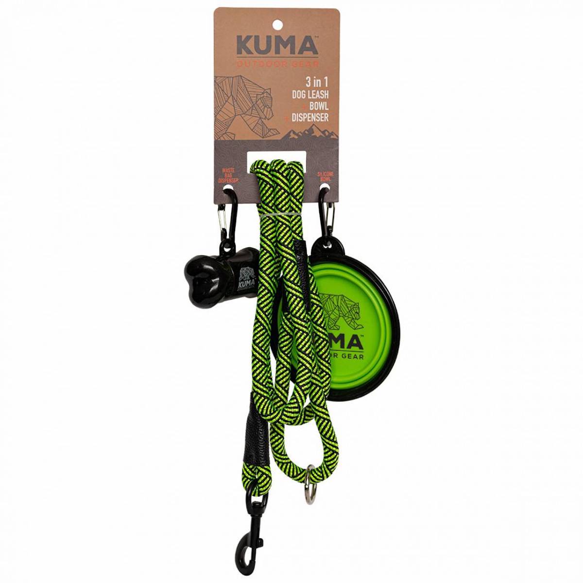 Kuma 3 in 1 Dog Leash - Lime/Black