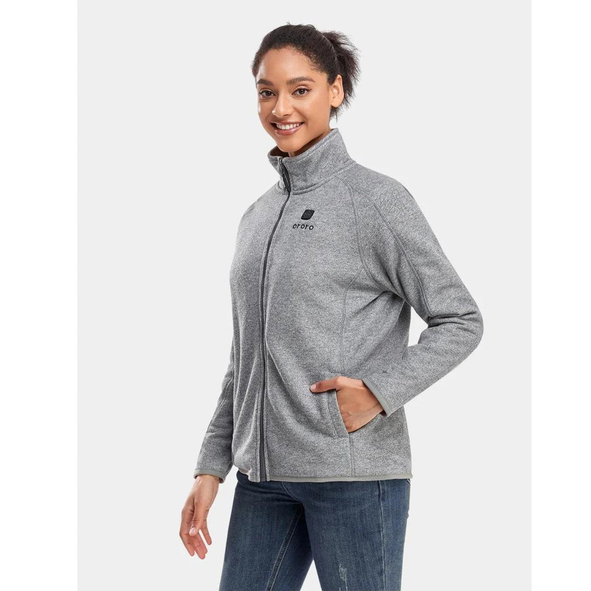 Ororo Women's 3 Zone Heated Full Zip Fleece Jacket - Flecking Grey