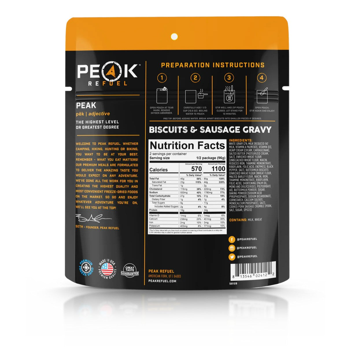 Peak Refuel Biscuits and Sausage Gravy Meal