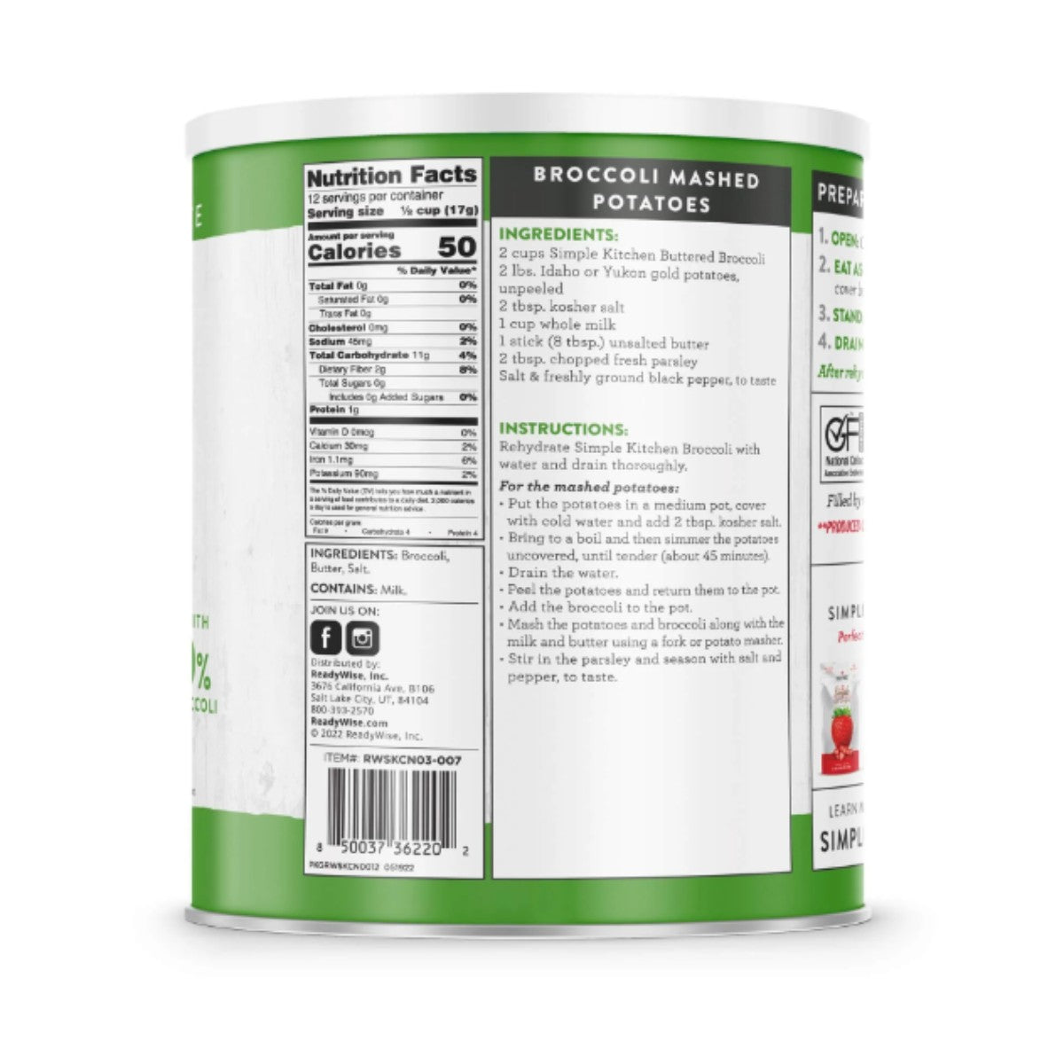 ReadyWise Freeze Dried Buttered Broccoli 20 Serving #10 Can