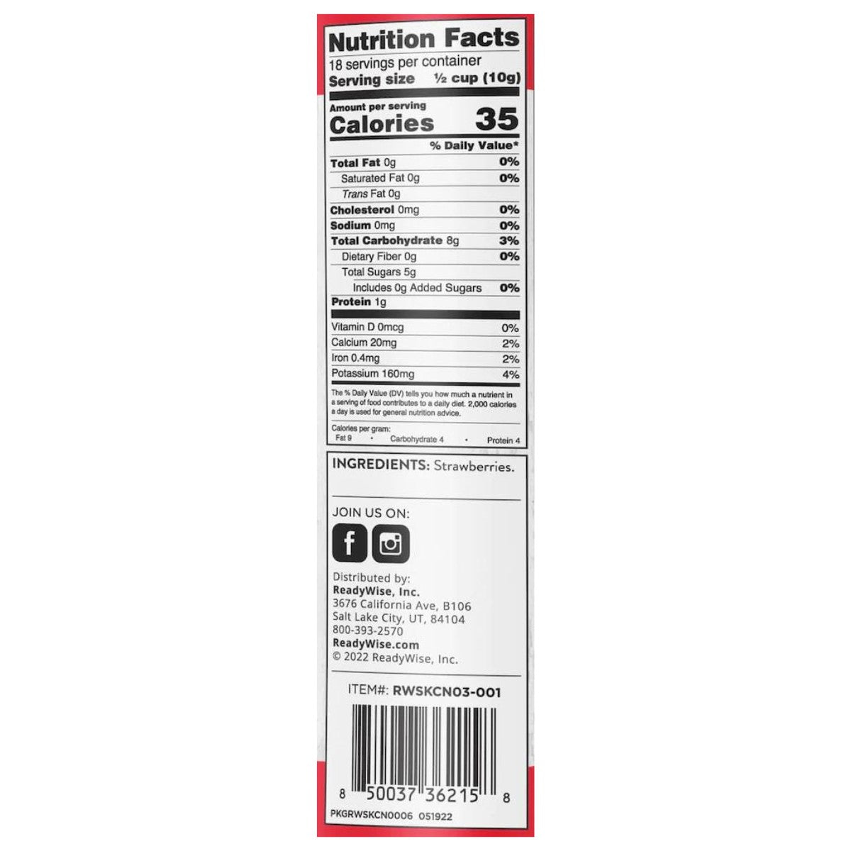 ReadyWise Simple Kitchen Freeze D Sliced Strawberries 18 Serving Can