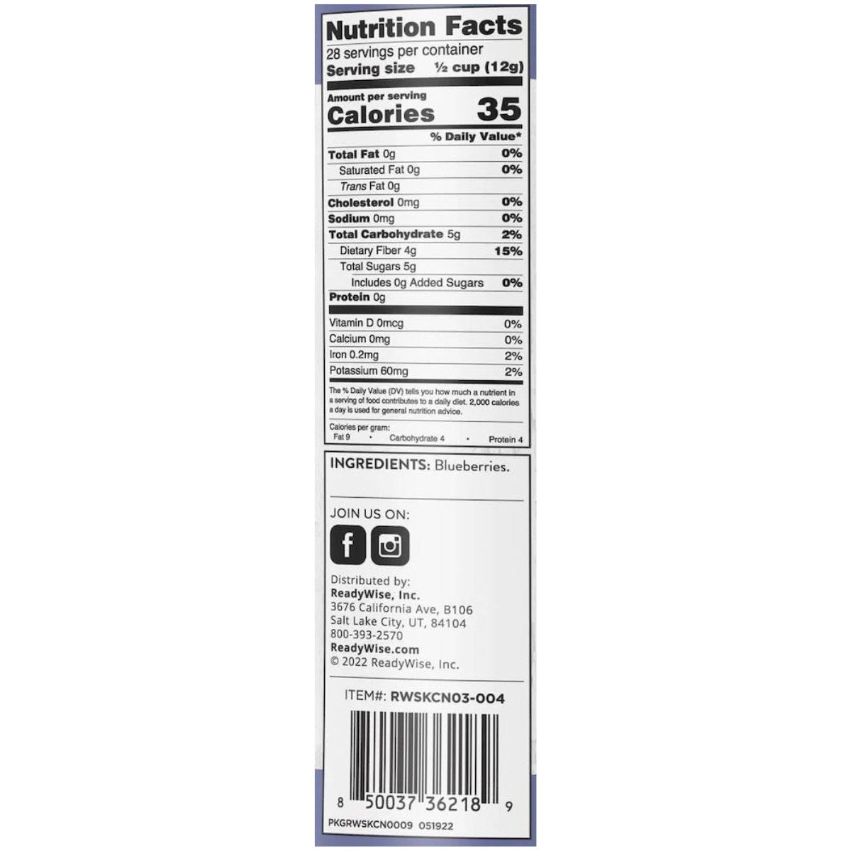 ReadyWise Simple Kitchen FD Whole Blueberries 28 Serving Can