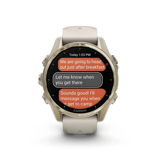 Garmin fēnix 8 smartwatch displaying text messaging and smart notification interface