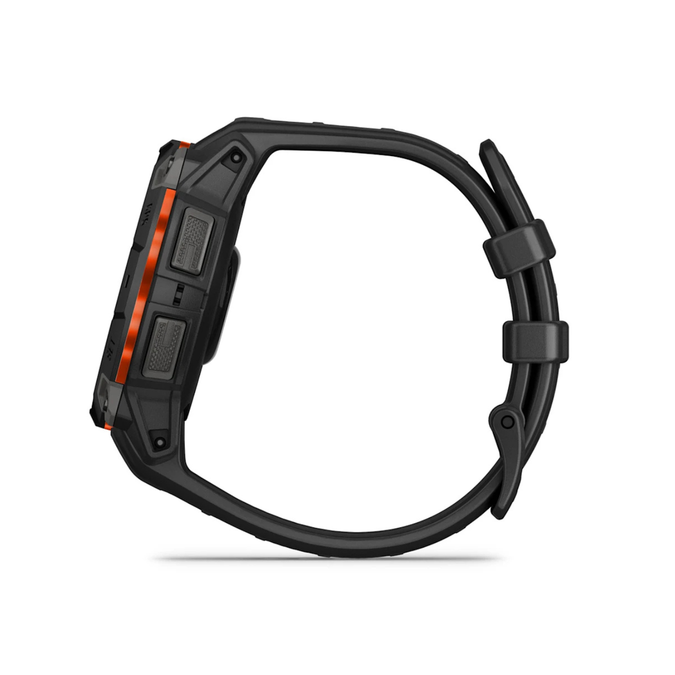 Garmin Instinct 3 Solar watch strap design and side button detail close up