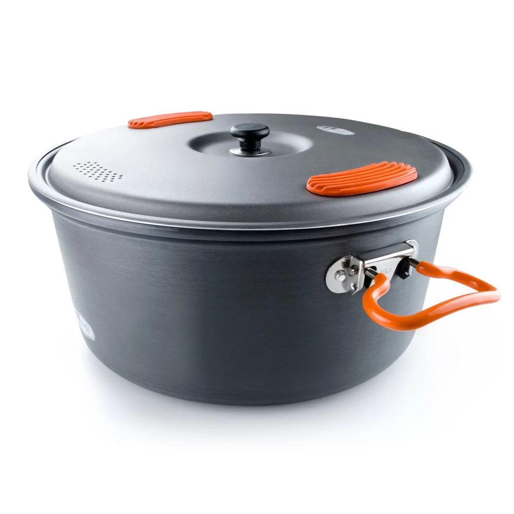 GSI Outdoors Halulite camping pot handle detail close up showing durable folding grip