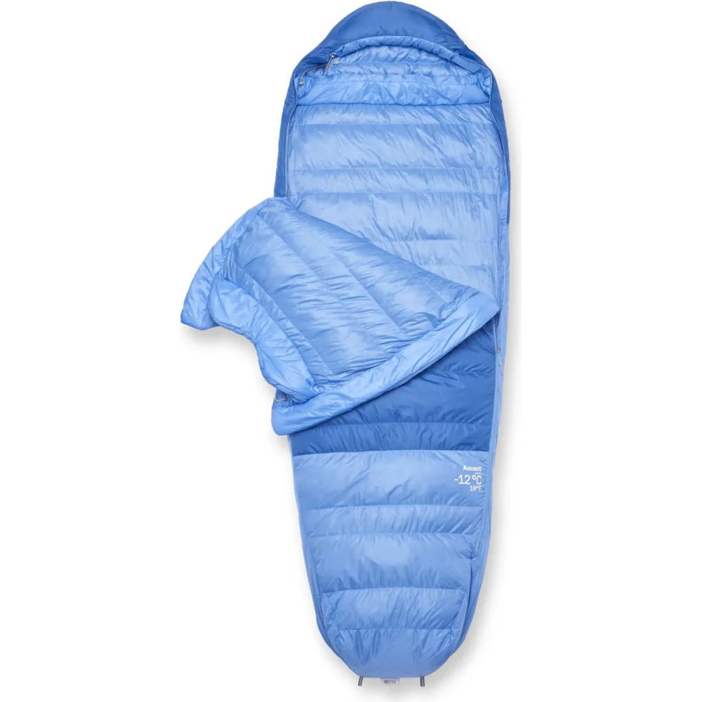 Rab Ascent Womens -12°C sleeping bag angled open view showing insulation loft and interior lining