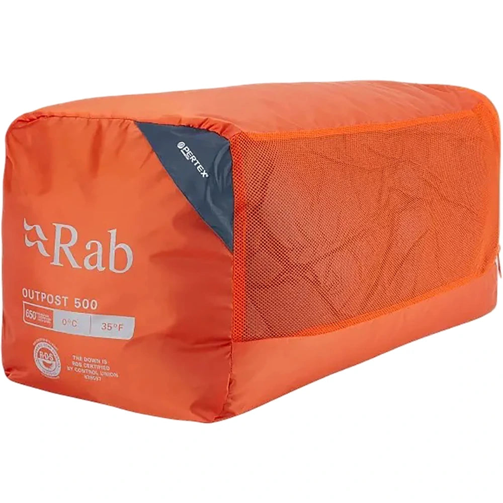 Rab Outpost 500 sleeping bag orange compression storage bag
