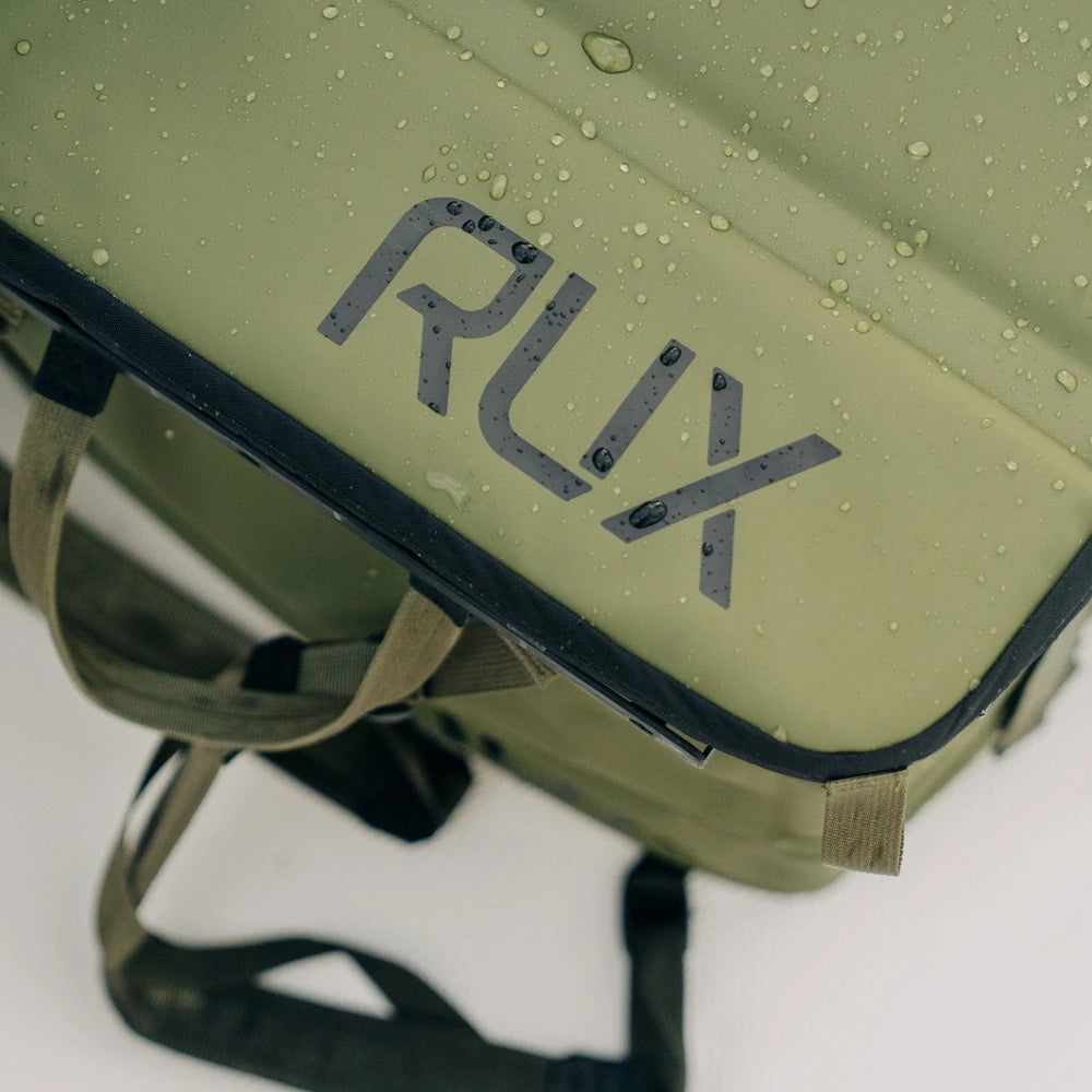 Rux 70L waterproof gear bag in olive green with durable outdoor design