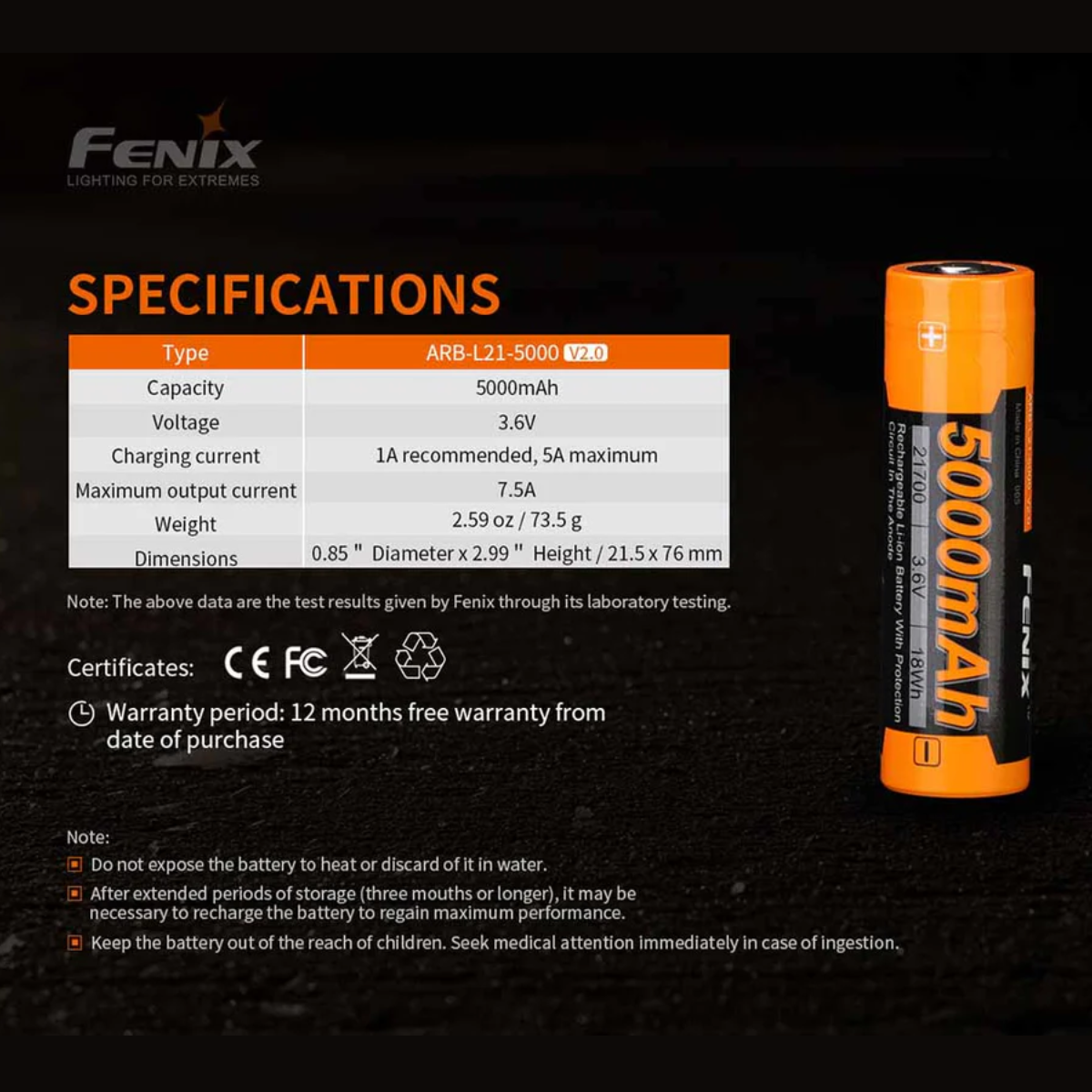 Fenix ARB-L21-5000mAH 21700 Battery V2.0