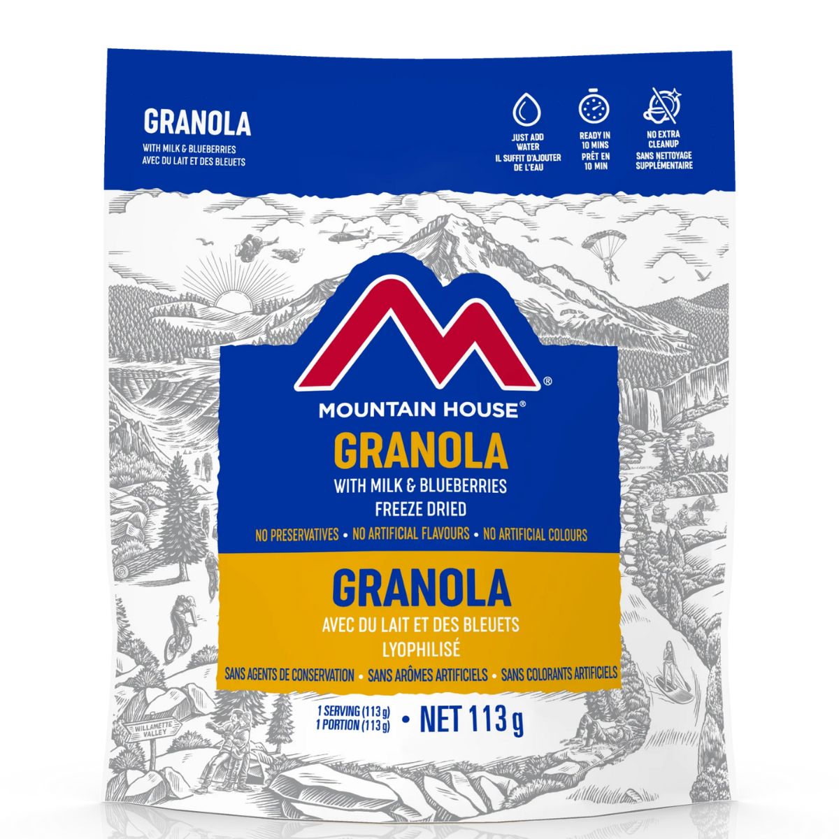 Mountain House Granola with Milk and Blueberries