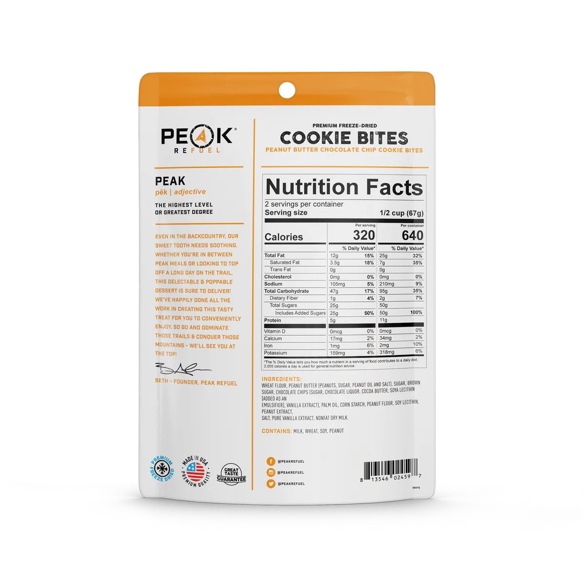 Peak Refuel Peanut Butter Chocolate Chip Cookie Bites - Freeze Dried