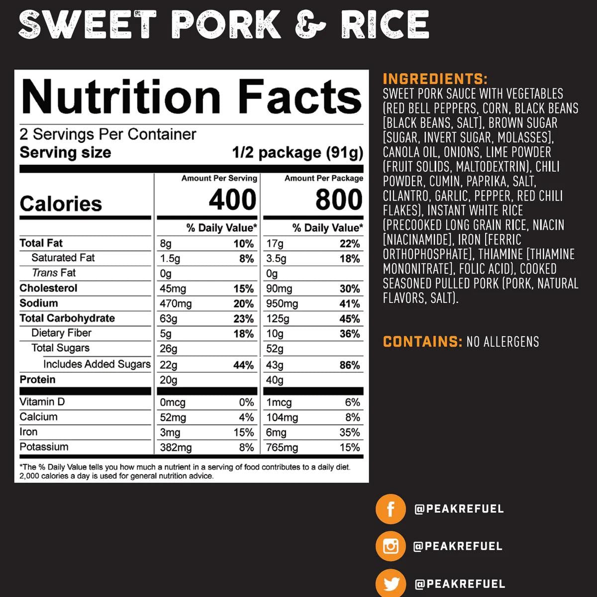 Peak Refuel Sweet Pork & Rice Meal