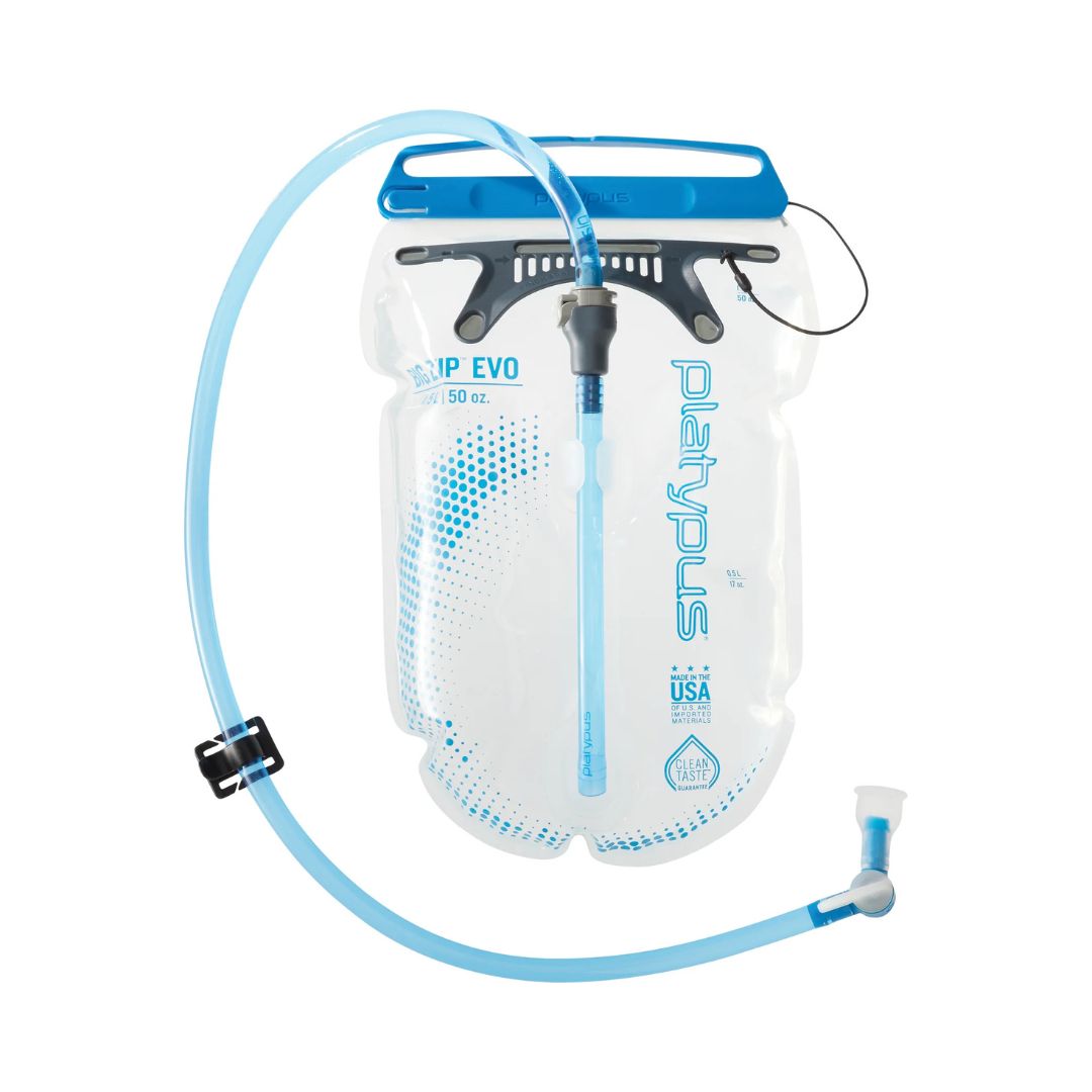 platypus big zip evo reservoir hydration bladder with hose and bite valve front view