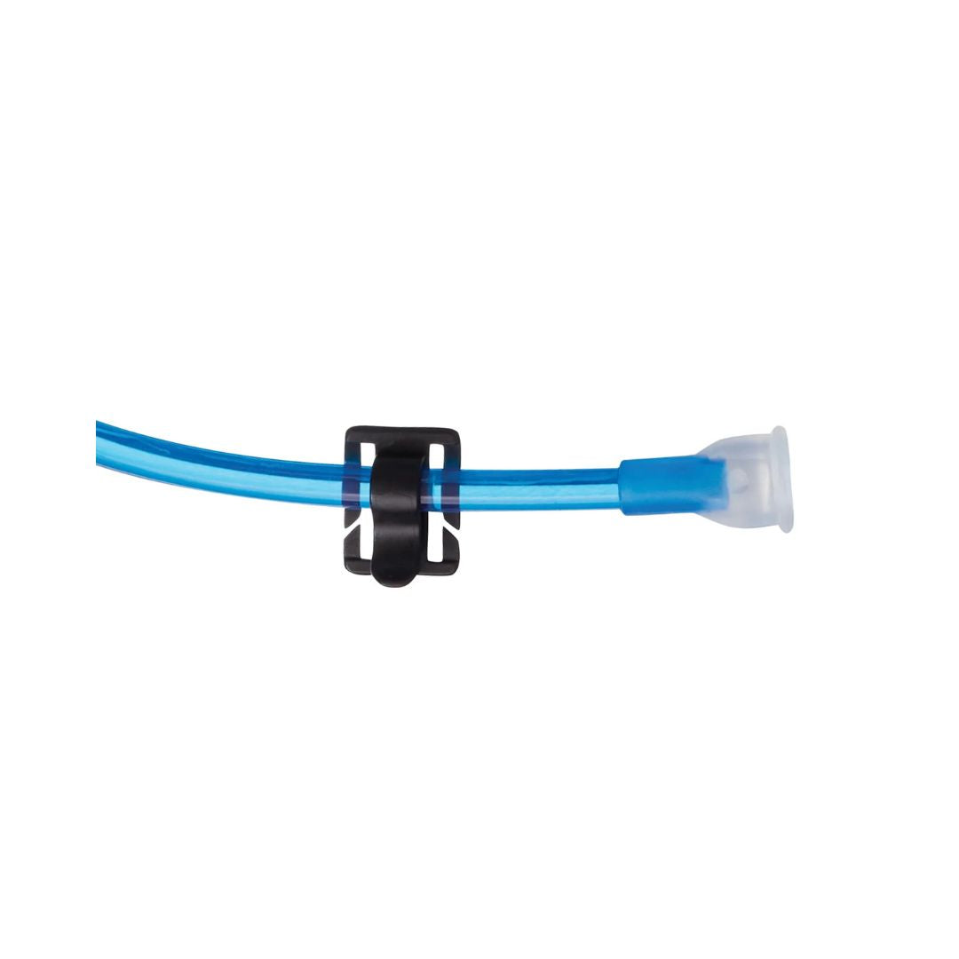 platypus hoser reservoir bite valve close up with hose clip attachment detail