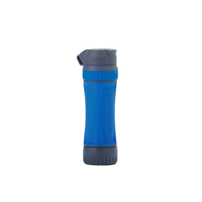 Platypus quickdraw filter blue water filter bottle closed front view.