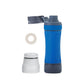 Platypus quickdraw filter blue opened showing cap filter cartridge and gasket components.