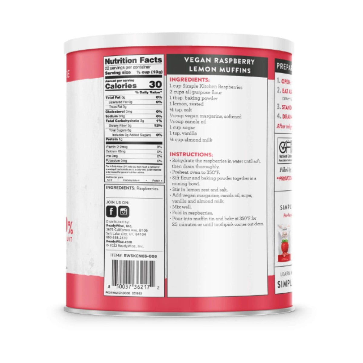 ReadyWise Simple Kitchen Freeze Dried Raspberries 22 Serving Can