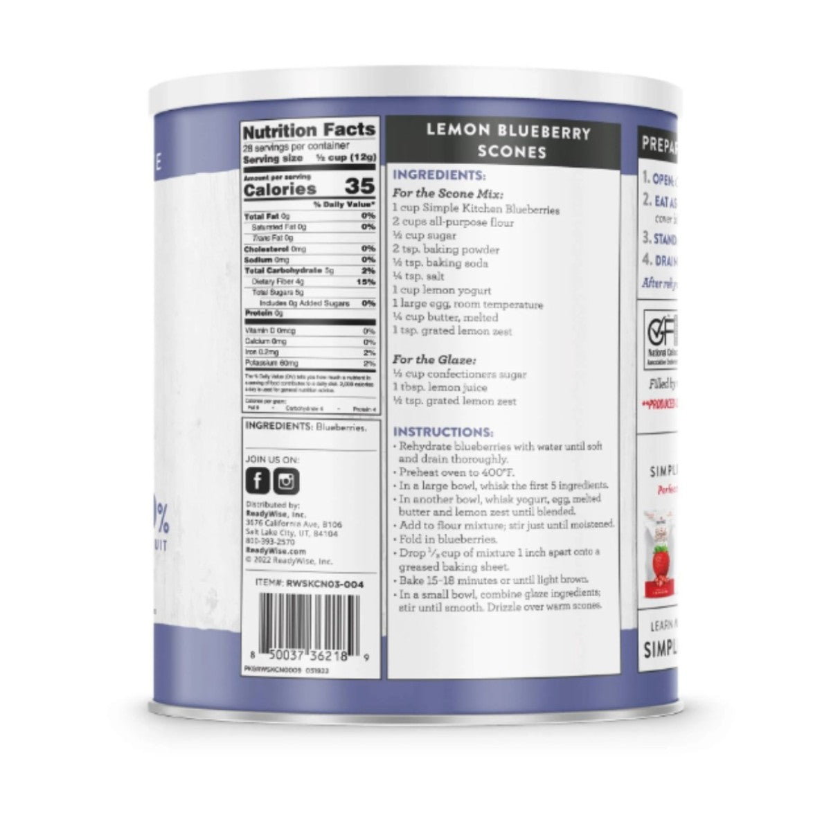 ReadyWise Simple Kitchen FD Whole Blueberries 28 Serving Can