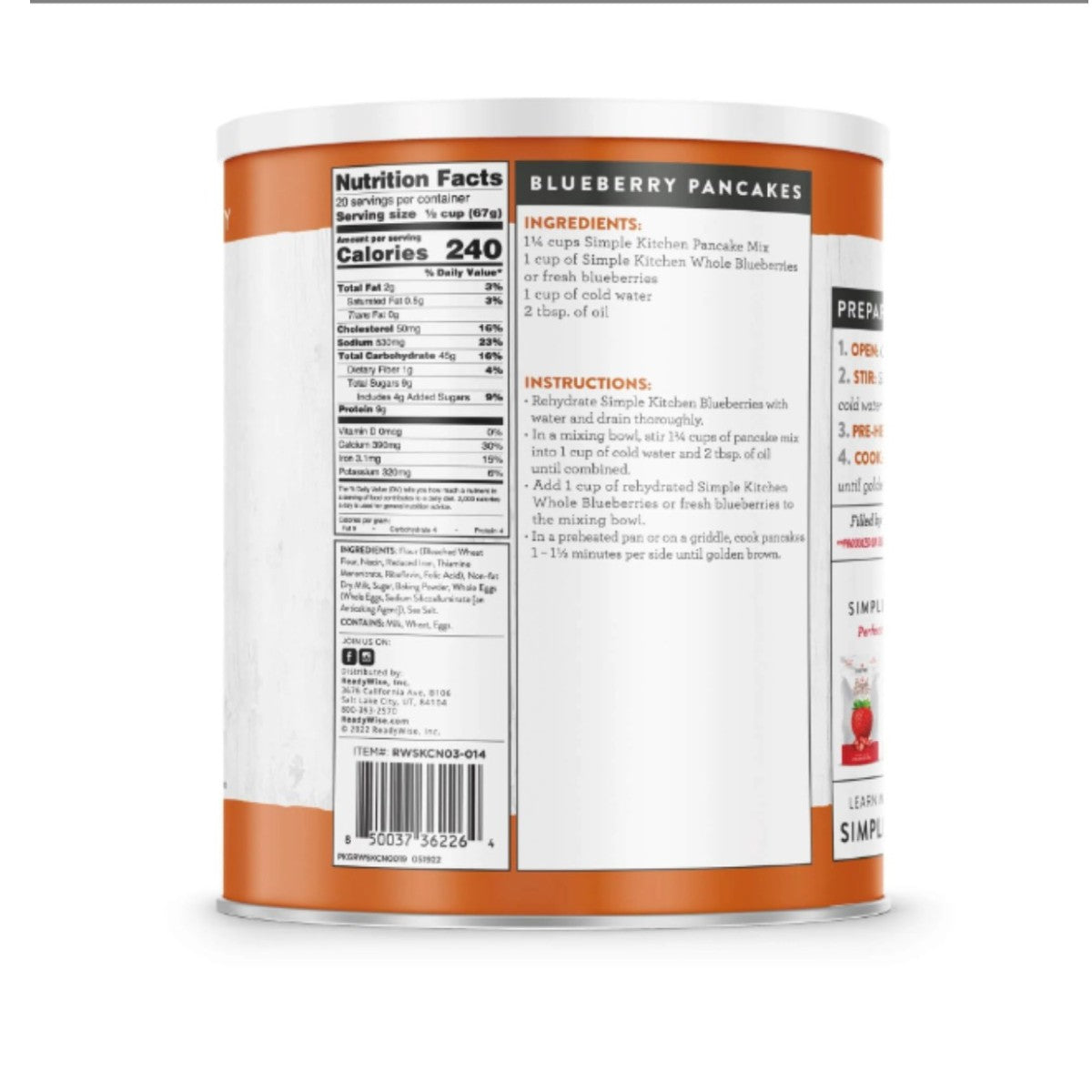 ReadyWise Simple Kitchen Pancake Mix 20 Serving Can