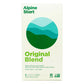 Alpine Start Original Blend Medium Roast Instant Coffee box front on white background, showing mountain landscape logo, 8-packet count, dairy free and soy free callouts, Non-GMO Verified and 1% for the Planet certifications