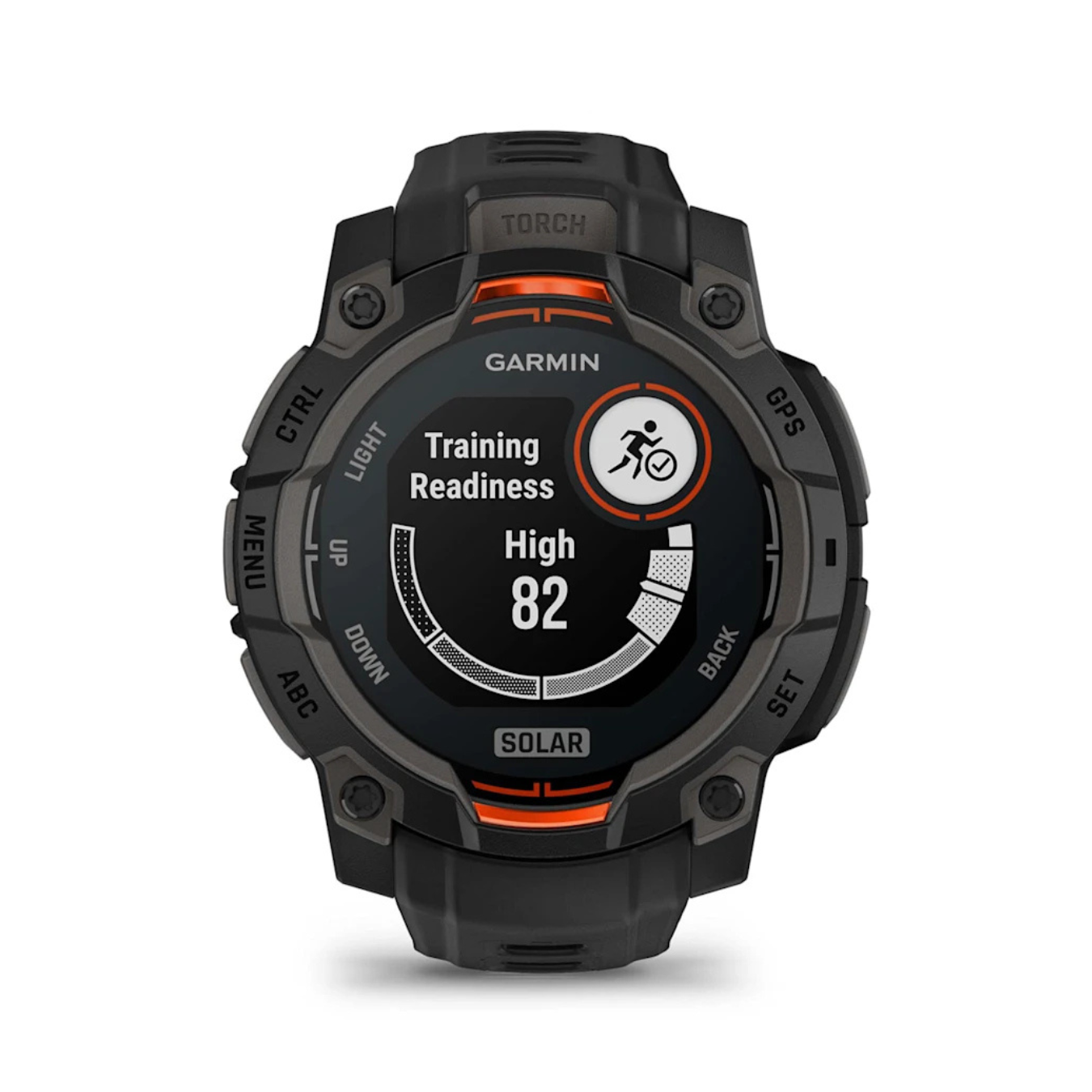 Garmin Instinct 3 smartwatch displaying training readiness score and fitness status