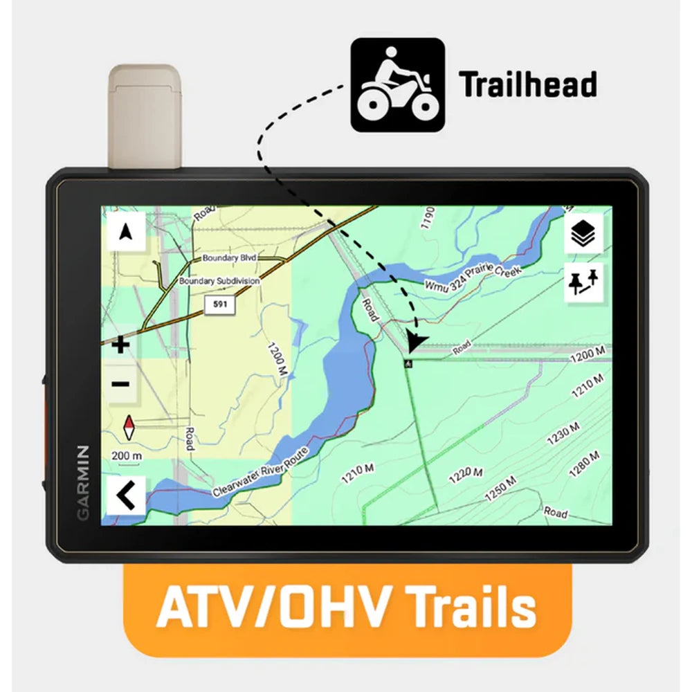 Backroad Maps Alberta GPS Maps showing ATV and OHV trailhead routes on a Garmin GPS topographic map for off-road adventure navigation.