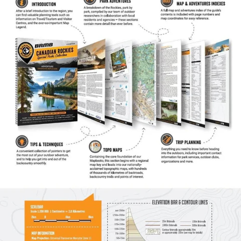 Introduction page from the Backroad Maps Canadian Rockies Backroad Mapbook 5th Edition describing the history, purpose, and outdoor travel planning features of the guide.