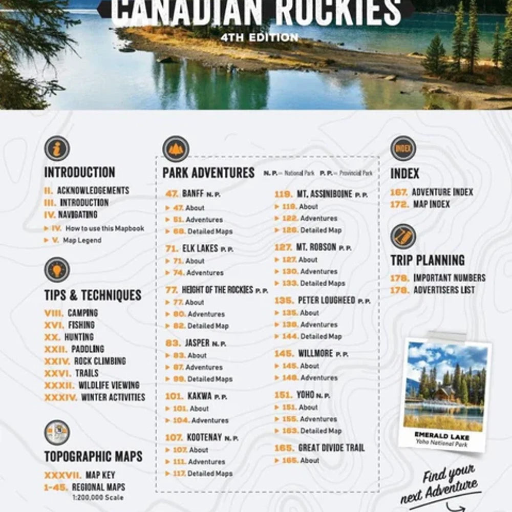 Wildlife safety guide page from the Backroad Maps Canadian Rockies Backroad Mapbook 5th Edition covering black bear versus grizzly bear identification, tracks, and safety tips.