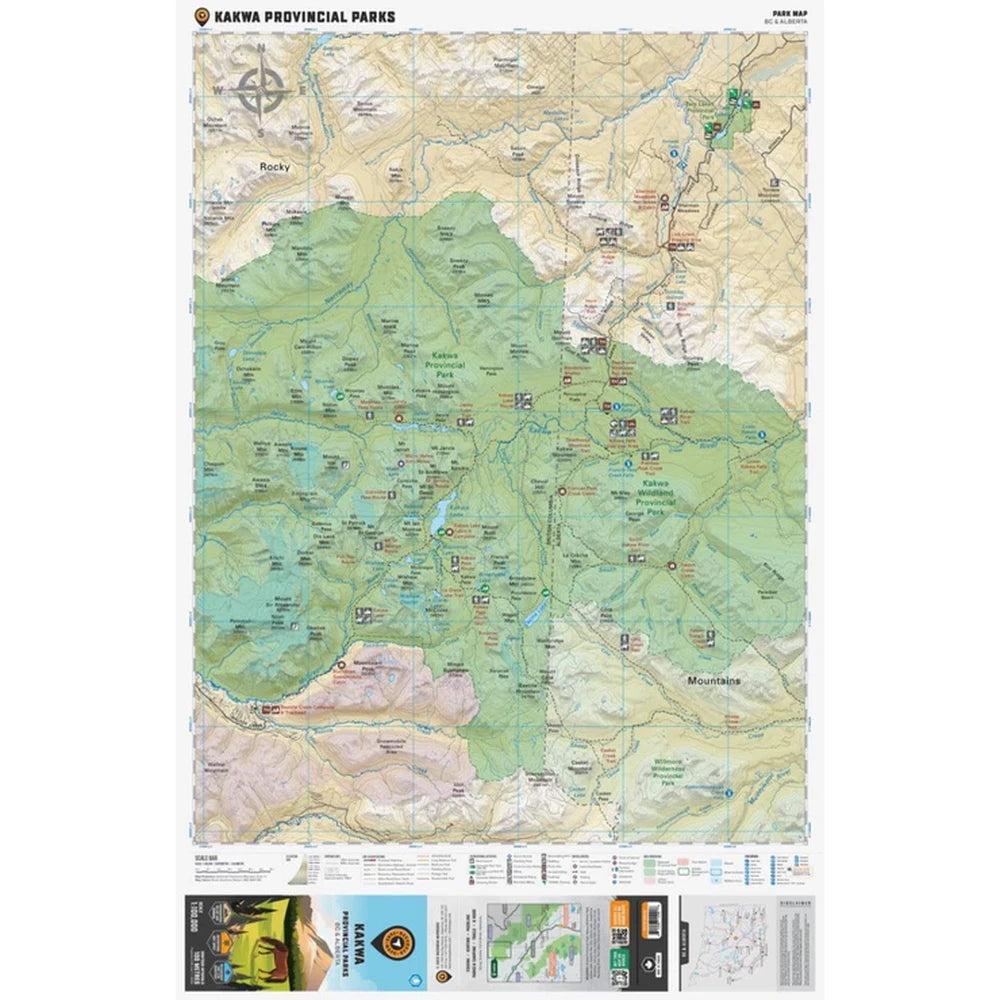 Backroad Maps NOBC30 Kakwa Provincial Park topo map detailed topographic map section showing detailed terrain, trails, and recreation information in BC and Alberta.