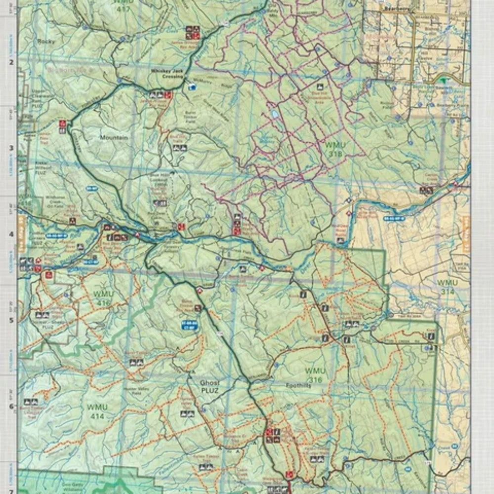 North Ghost PLUZ Alberta crown land map showing public land use zones, off-road trails and backcountry access routes.