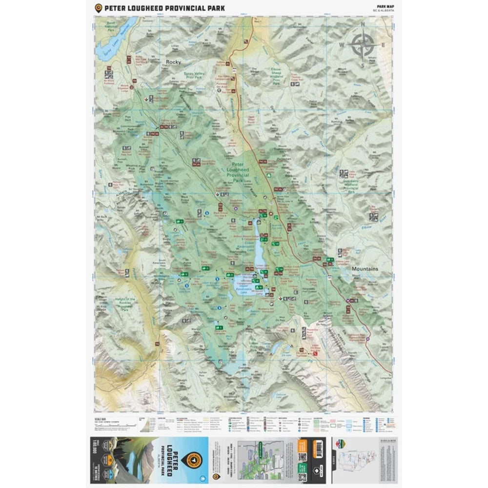 Backroad Maps Peter Lougheed Provincial Park Alberta park map full park map showing trails, lakes, terrain and recreation areas in Kananaskis Country.