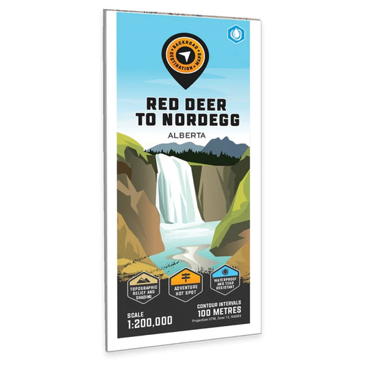 Backroad Maps Red Deer to Nordegg Alberta destination map front cover showing highways, terrain, recreation areas and travel routes.