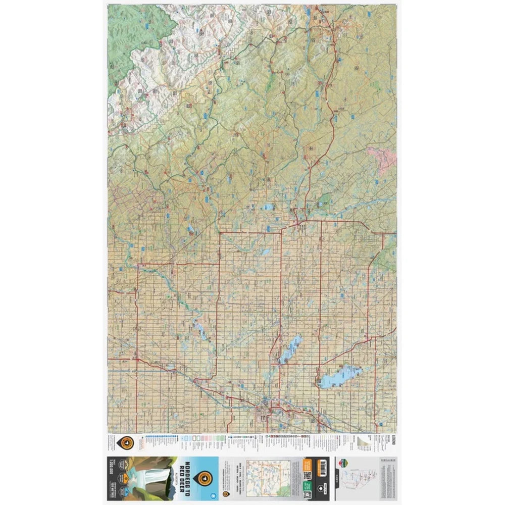 Backroad Maps Red Deer to Nordegg Alberta destination map full destination map showing highways, terrain, recreation areas and travel routes.