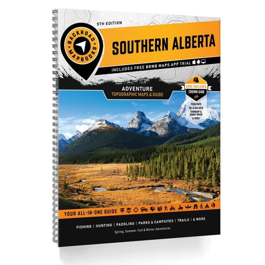 Backroad Maps Southern Alberta Backroad Mapbook front cover showing detailed maps, trails, and outdoor recreation information.