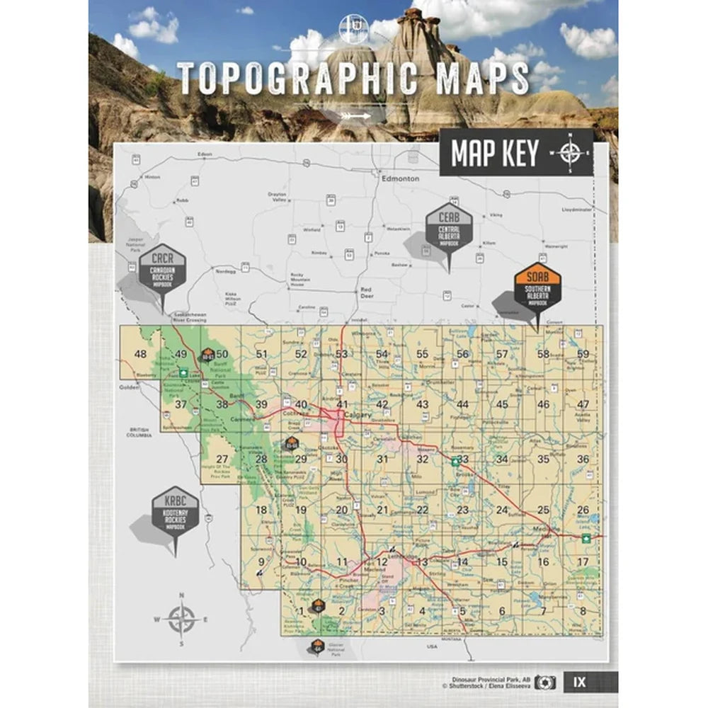 Backroad Maps Southern Alberta Backroad Mapbook topographic maps key overview showing detailed maps, trails, and outdoor recreation information.