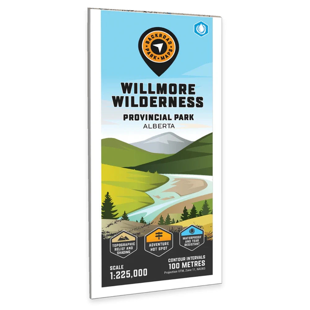 Backroad Maps Willmore Wilderness Provincial Park Alberta park map front cover showing backcountry trails, terrain, rivers and wilderness recreation areas.
