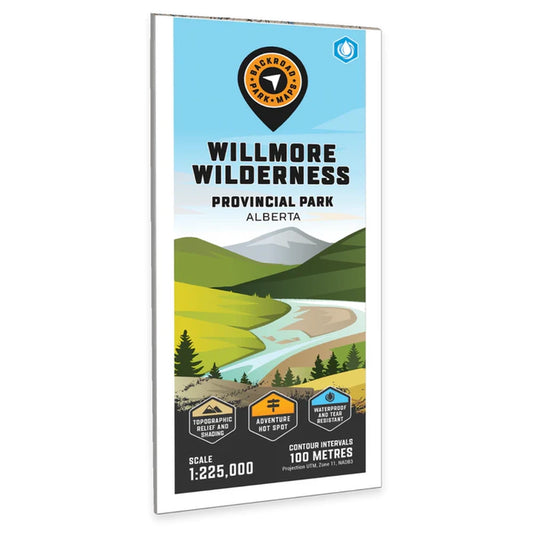 Backroad Maps Willmore Wilderness Provincial Park Alberta park map front cover showing backcountry trails, terrain, rivers and wilderness recreation areas.