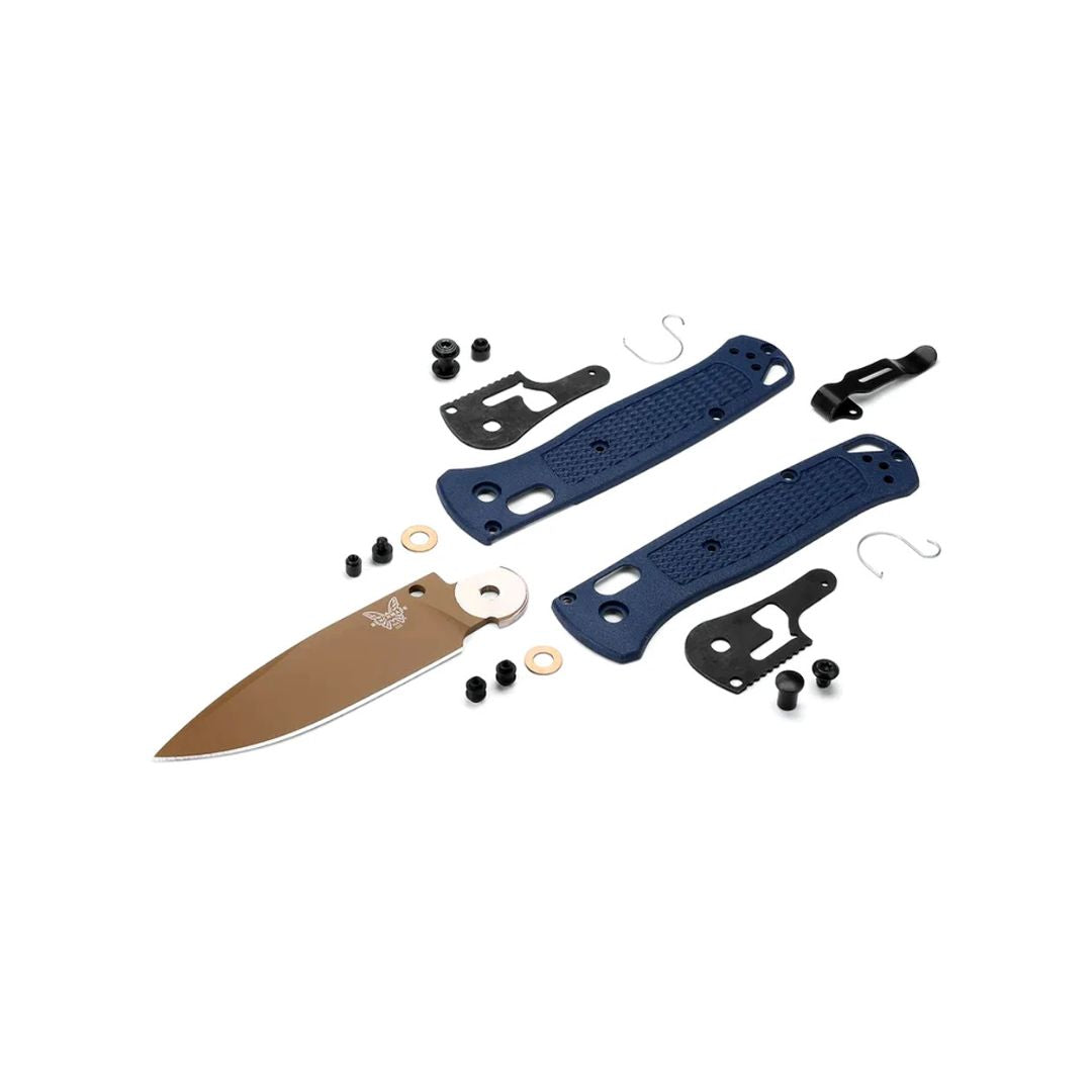 Benchmade 535FE-05 Bugout exploded view showing internal components and construction.