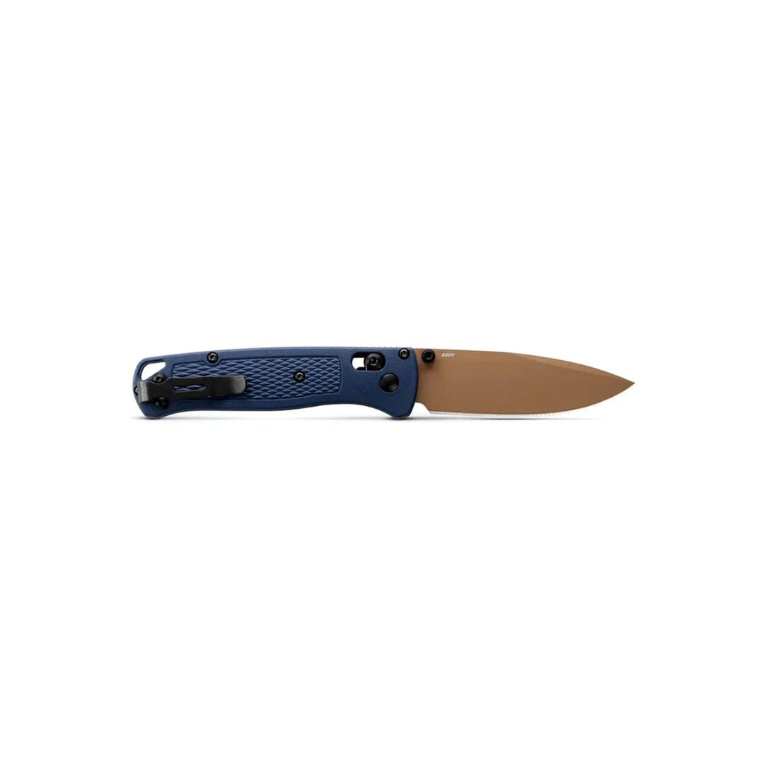 Benchmade 535FE-05 Bugout folding knife open right profile showing pocket clip.