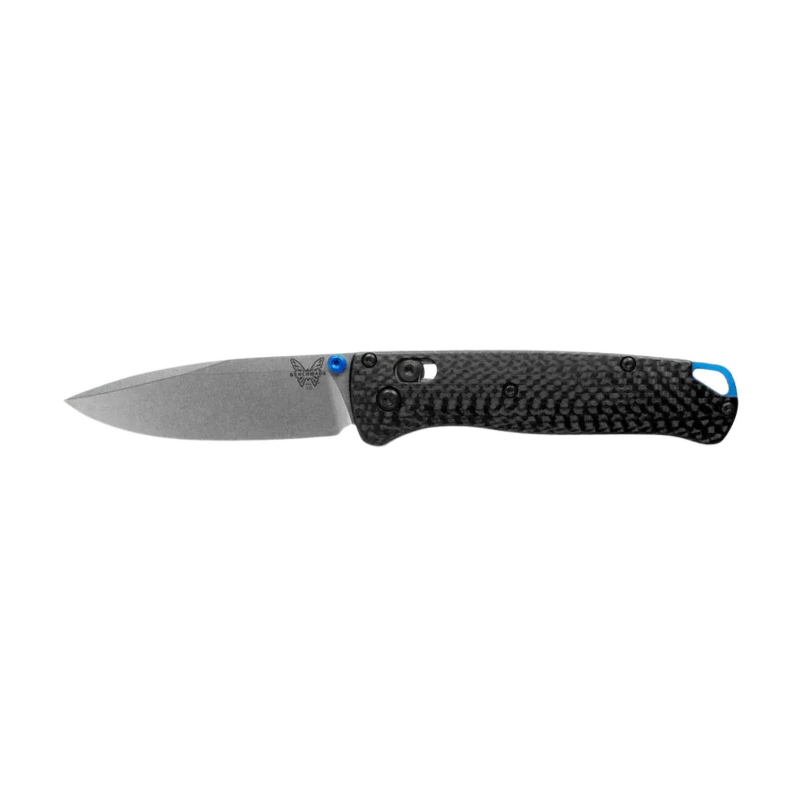 Benchmade Bugout carbon fiber drop-point knife open left view