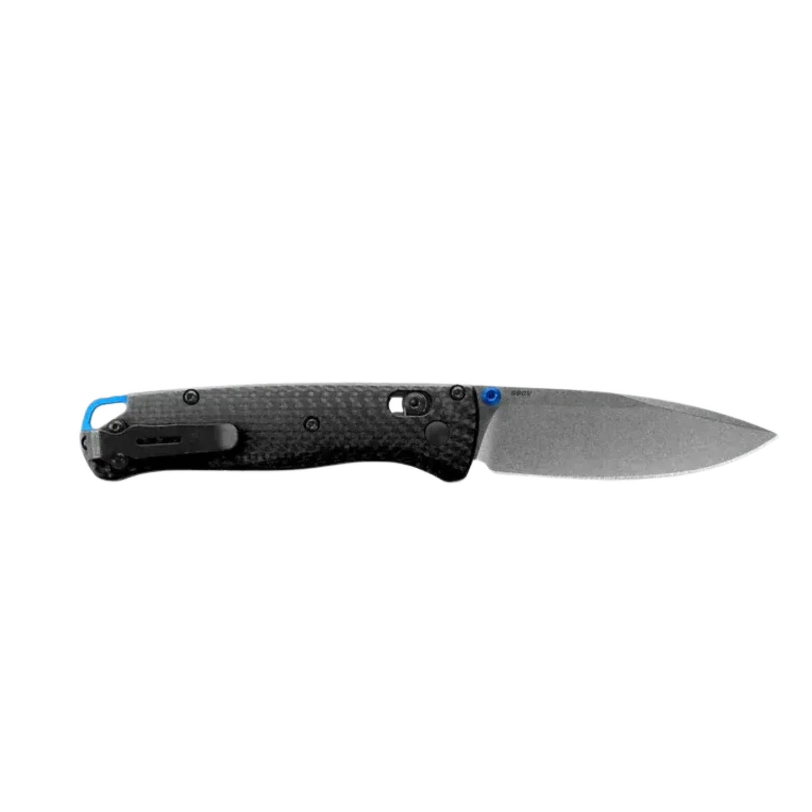Benchmade Bugout carbon fiber drop-point knife open right view