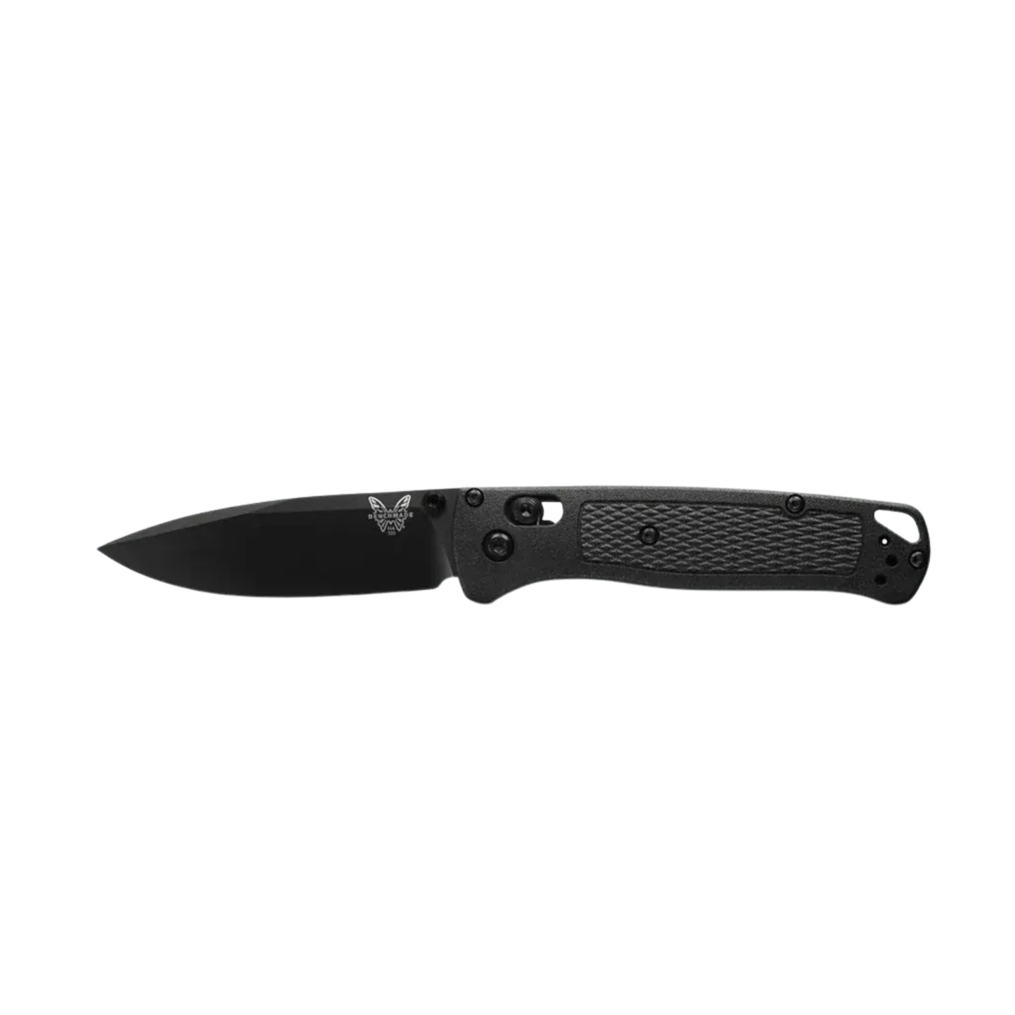 Benchmade Bugout CF-Elite drop point knife open full view with black blade and handle