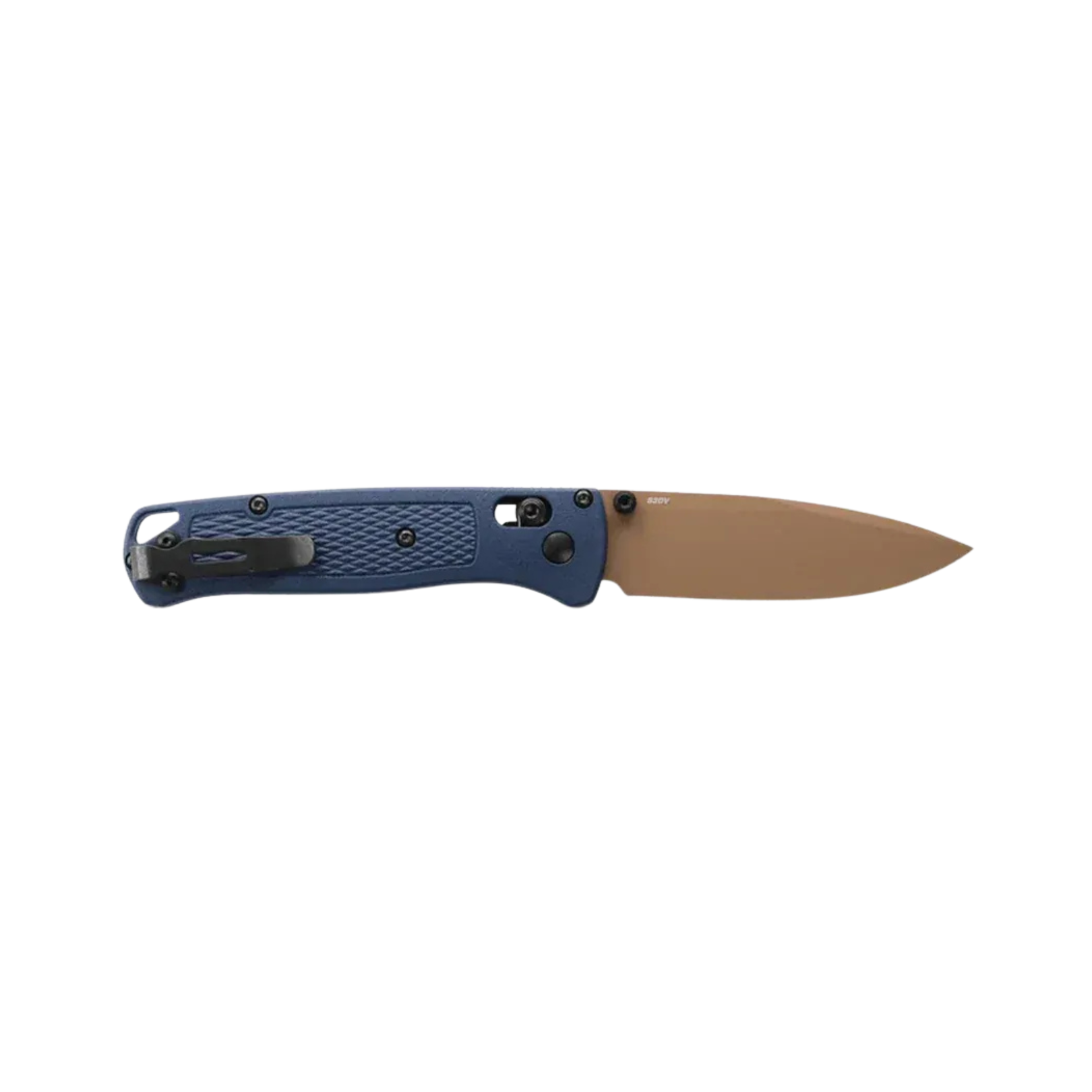 Benchmade Bugout Crater Blue drop-point knife open left view