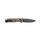 Benchmade Bugout drop point knife open clip side view with ranger green handle