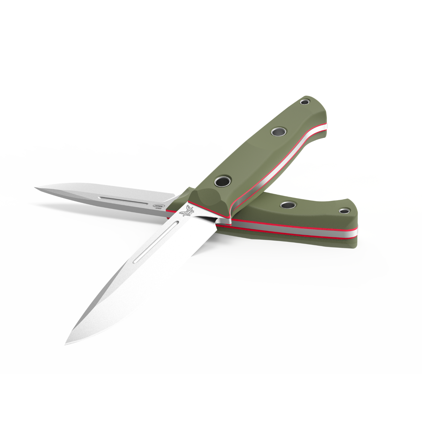 Benchmade Bushcrafter OD Green fixed blade knife drop point outdoor bushcraft knife crossed view
