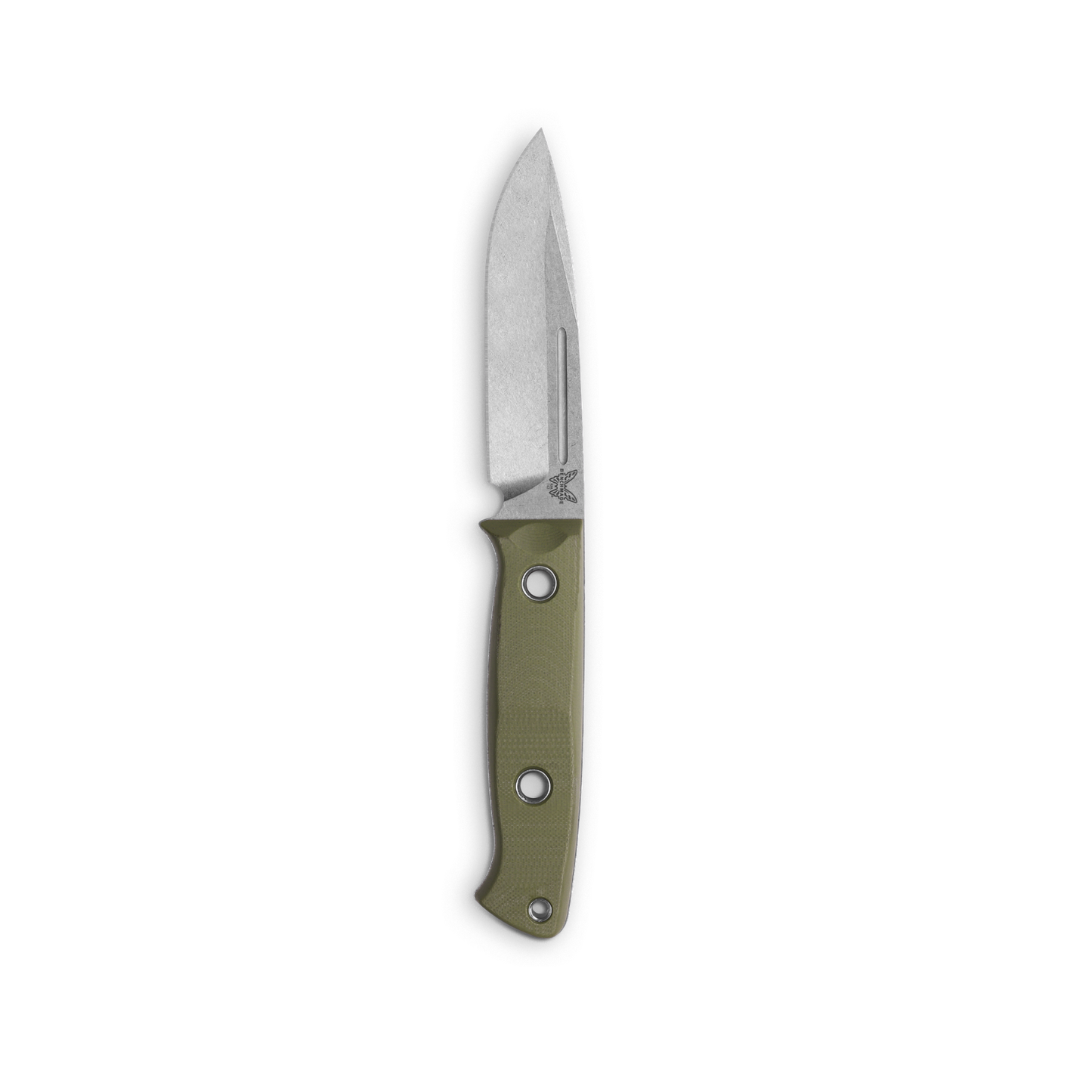 Benchmade Bushcrafter OD Green fixed blade knife vertical view drop point bushcraft knife