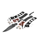 Benchmade Crooked River clip-point knife disassembled view with blade, liners, hardware, and handle components