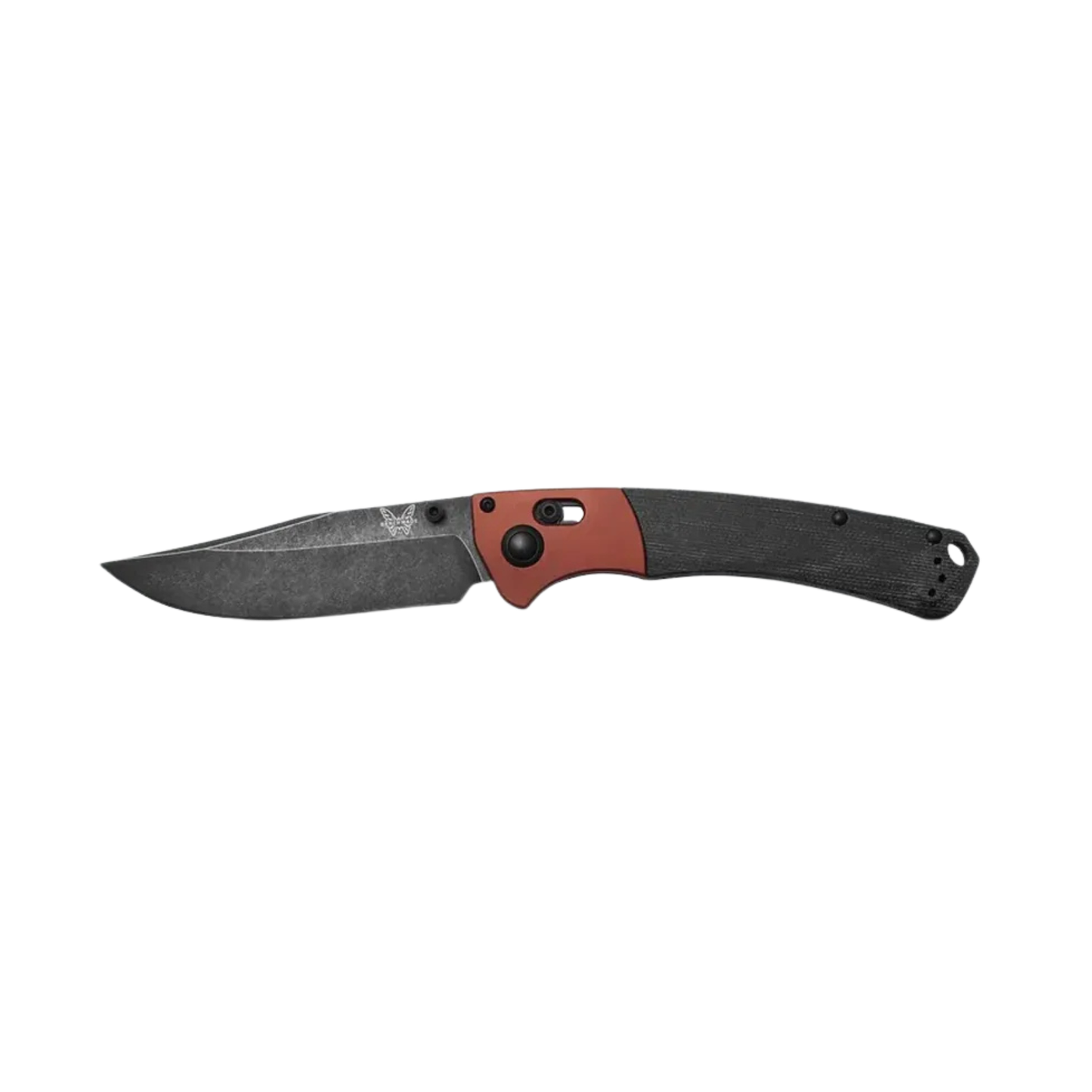 Benchmade Crooked River clip-point knife full open profile with stonewashed blade and burnt copper bolster