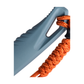 Close-up of Benchmade Intersect depth blue Santoprene handle with textured grip and orange paracord lanyard